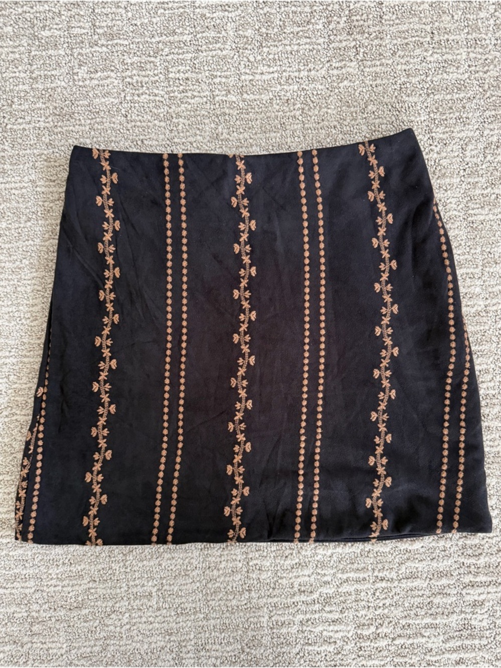 Altar'd State Black Mini Skirt with Tan Embroidered Stripes